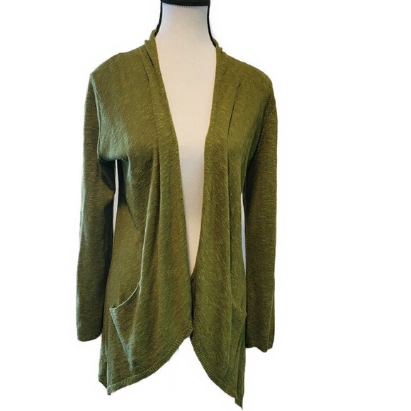 Eileen Fisher Linen blend open cardigan sweater - Chartreuse sz S - Picture 1 of 6
